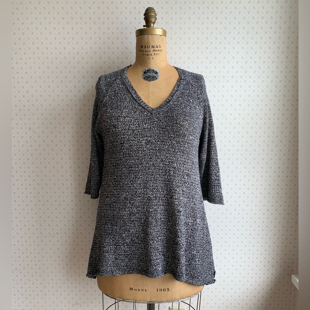Eileen Fisher Black White Marled Tunic Sweater sz Large TP1